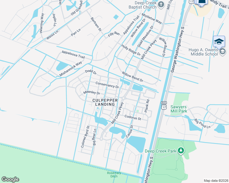 map of restaurants, bars, coffee shops, grocery stores, and more near 3100 Mercantile Street in Chesapeake