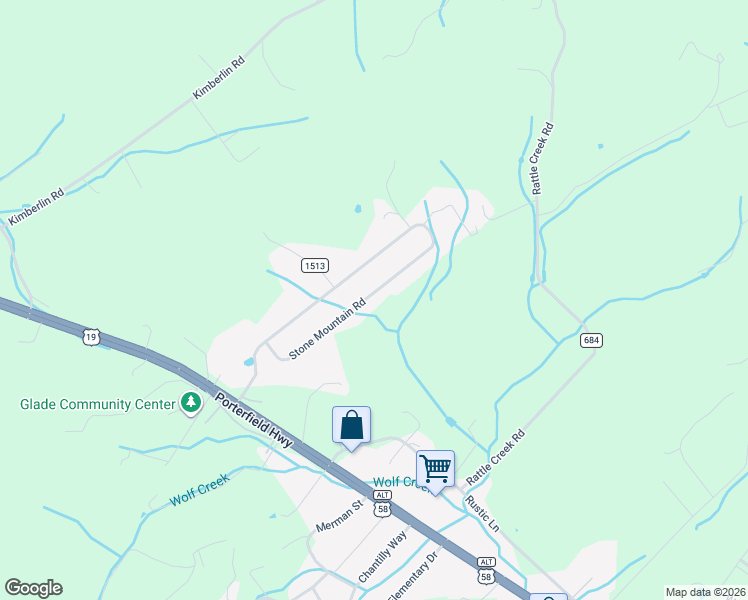 map of restaurants, bars, coffee shops, grocery stores, and more near 19507 Stone Mountain Road in Abingdon
