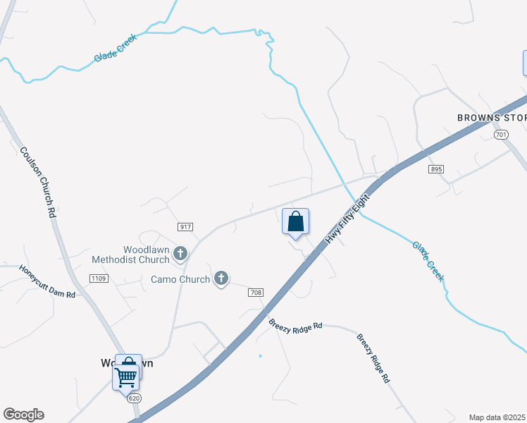 map of restaurants, bars, coffee shops, grocery stores, and more near 745 Woodlawn Road in Woodlawn