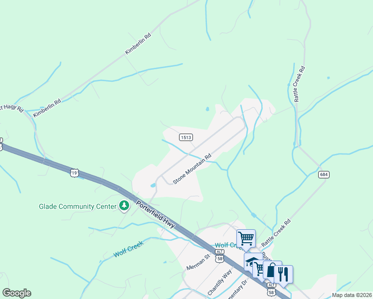 map of restaurants, bars, coffee shops, grocery stores, and more near 19237 County Road 1511 in Abingdon