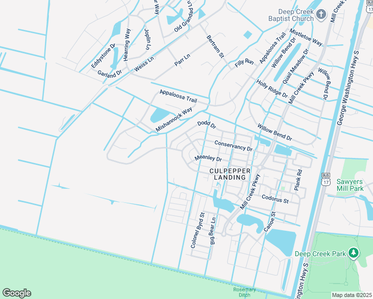 map of restaurants, bars, coffee shops, grocery stores, and more near 3363 Conservancy Drive in Chesapeake