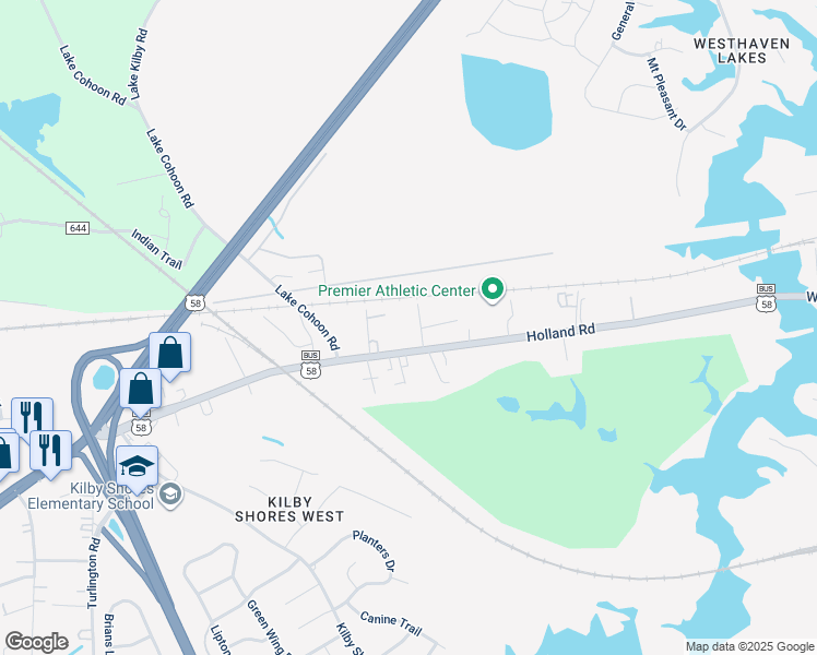map of restaurants, bars, coffee shops, grocery stores, and more near 103 Saint Anne Avenue in Suffolk