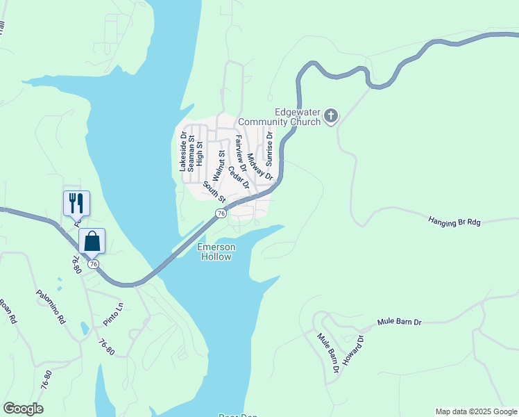 map of restaurants, bars, coffee shops, grocery stores, and more near 7282 State Highway 76 in Cape Fair