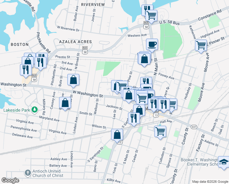map of restaurants, bars, coffee shops, grocery stores, and more near 123 Chestnut Street in Suffolk