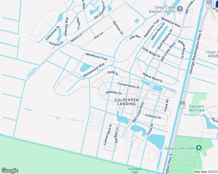 map of restaurants, bars, coffee shops, grocery stores, and more near 529 Simpson Lane in Chesapeake