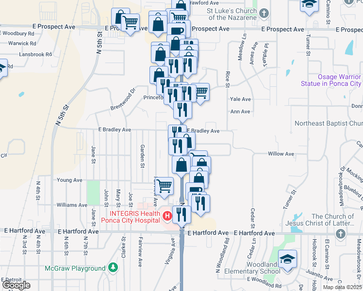 map of restaurants, bars, coffee shops, grocery stores, and more near 2214 North 14th Street in Ponca City