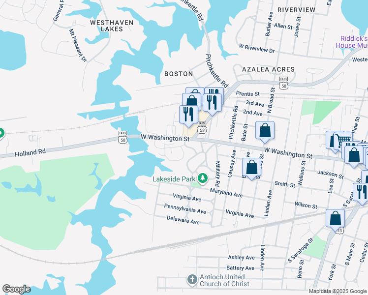 map of restaurants, bars, coffee shops, grocery stores, and more near 107 Maury Place in Suffolk