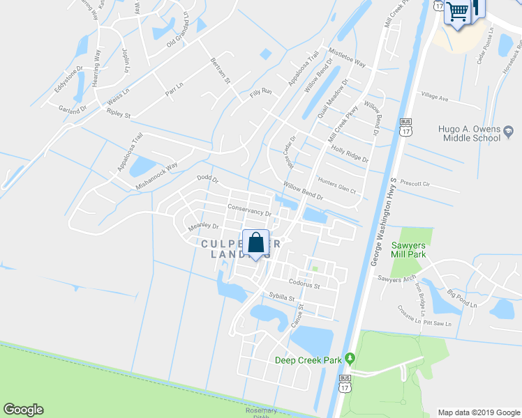 map of restaurants, bars, coffee shops, grocery stores, and more near 3228 Conservancy Drive in Chesapeake