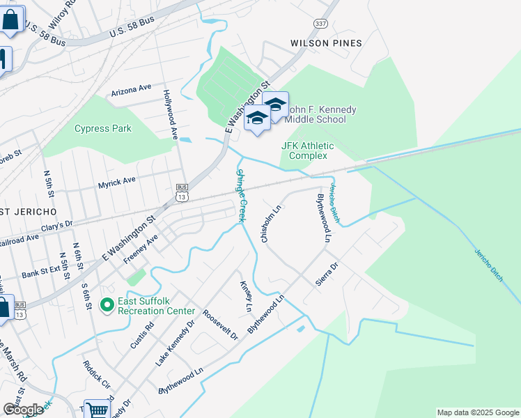 map of restaurants, bars, coffee shops, grocery stores, and more near 505 Landing Court in Suffolk