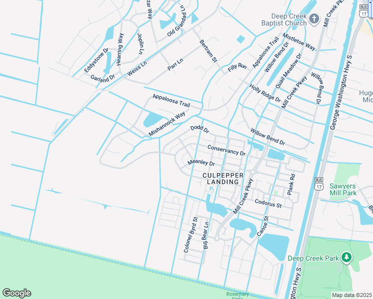 map of restaurants, bars, coffee shops, grocery stores, and more near Simpson Lane in Chesapeake