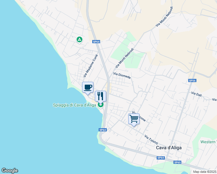 map of restaurants, bars, coffee shops, grocery stores, and more near 1372 Viale della Pace in Cava D'aliga