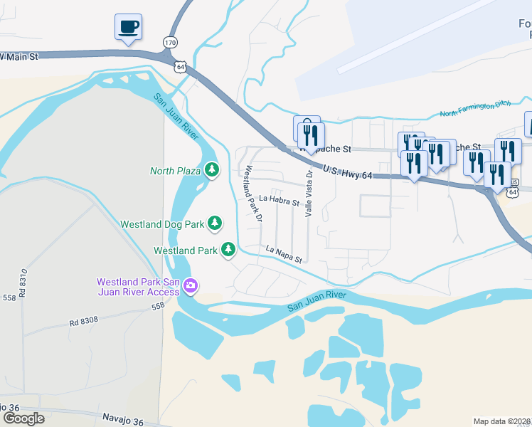 map of restaurants, bars, coffee shops, grocery stores, and more near 208 Westland Park Road in Farmington