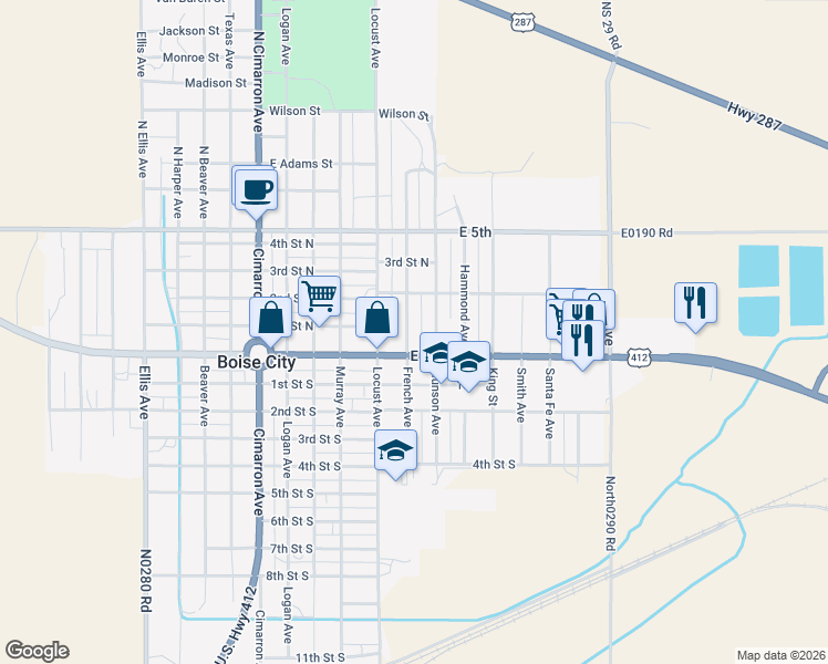 map of restaurants, bars, coffee shops, grocery stores, and more near 101 North French in Boise City