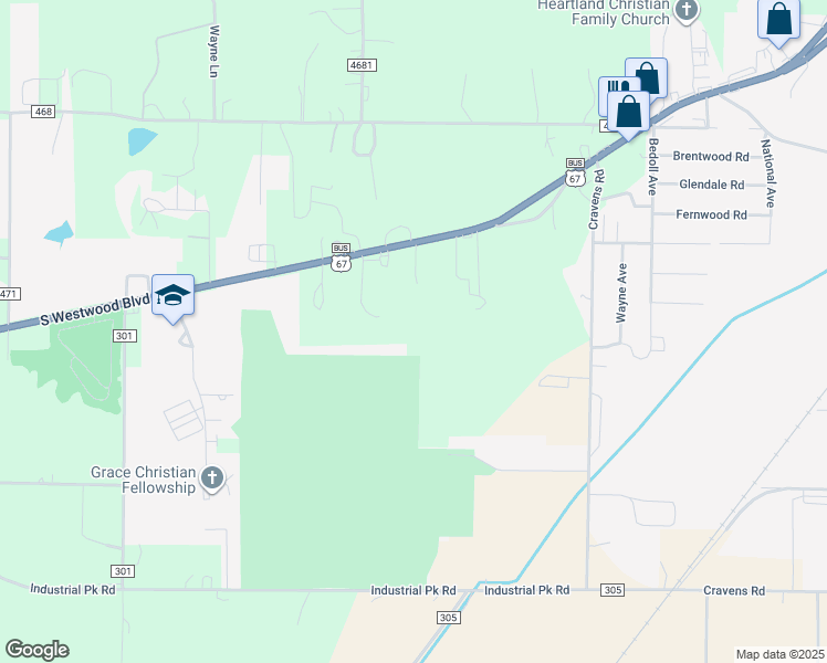 map of restaurants, bars, coffee shops, grocery stores, and more near 3322 South Westwood Boulevard in Poplar Bluff