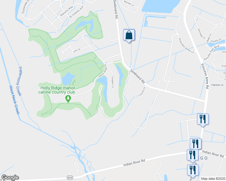map of restaurants, bars, coffee shops, grocery stores, and more near 2932 Couples Court in Virginia Beach