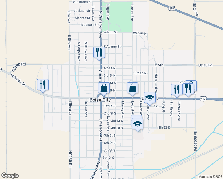 map of restaurants, bars, coffee shops, grocery stores, and more near 20 North Logan in Boise City