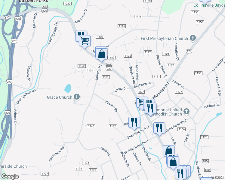map of restaurants, bars, coffee shops, grocery stores, and more near 315 Spring Drive in Collinsville