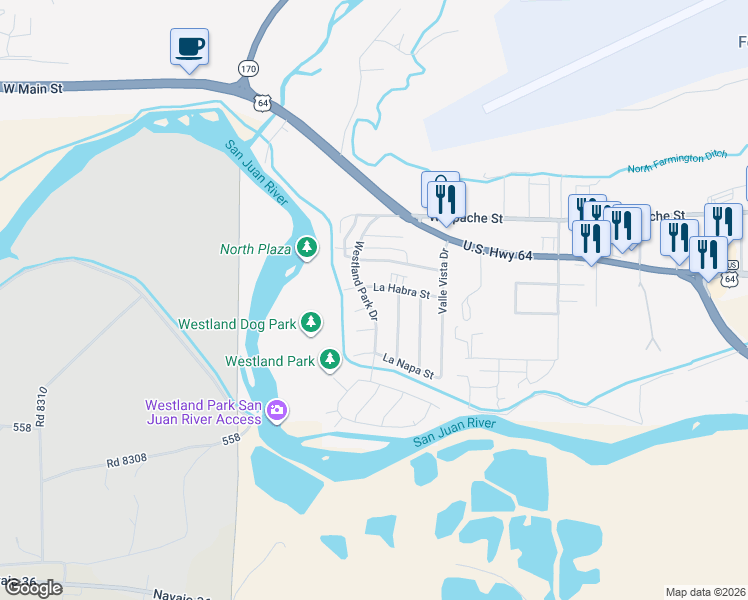 map of restaurants, bars, coffee shops, grocery stores, and more near 208 Westland Park Drive in Farmington