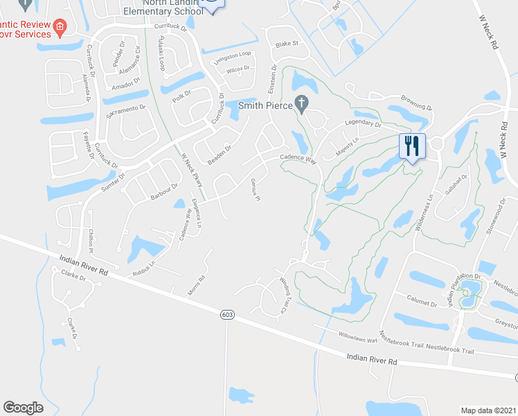 map of restaurants, bars, coffee shops, grocery stores, and more near 3133 Genius Place in Virginia Beach