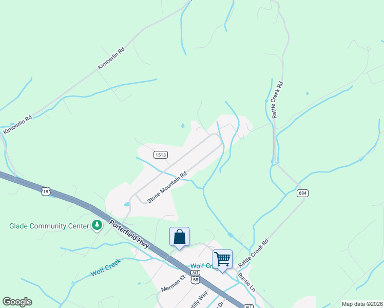 map of restaurants, bars, coffee shops, grocery stores, and more near 19284 Stone Mountain Road in Abingdon