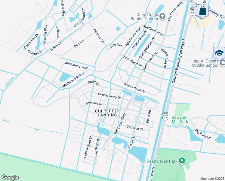 map of restaurants, bars, coffee shops, grocery stores, and more near 3213 Dodd Drive in Chesapeake