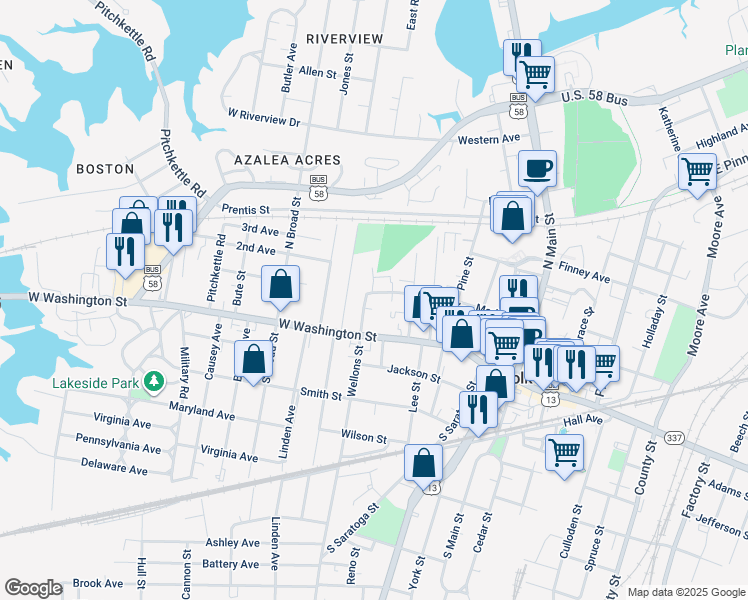 map of restaurants, bars, coffee shops, grocery stores, and more near 441 Market Street in Suffolk