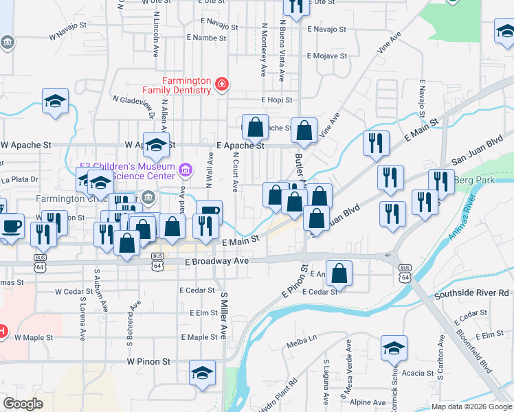 map of restaurants, bars, coffee shops, grocery stores, and more near 198 Manana Place in Farmington