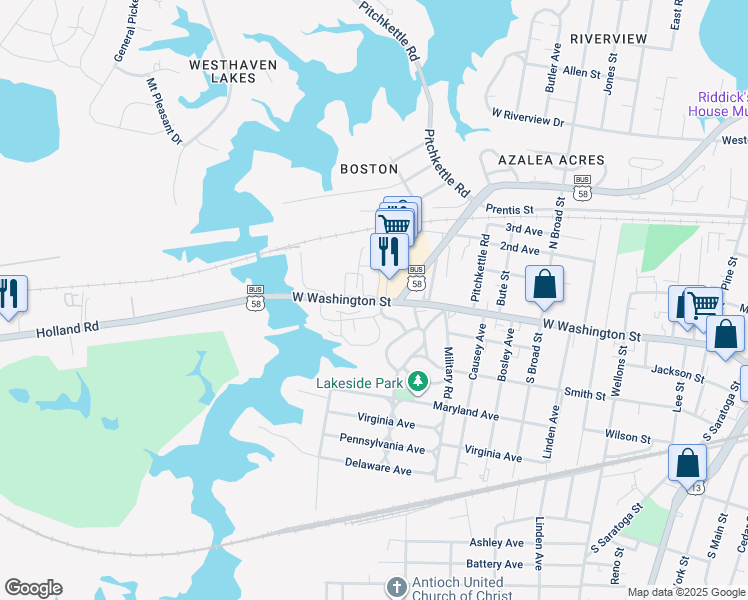 map of restaurants, bars, coffee shops, grocery stores, and more near 107 Maury Place in Suffolk