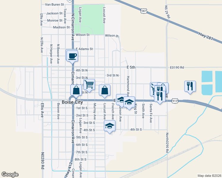 map of restaurants, bars, coffee shops, grocery stores, and more near 101 North French in Boise City