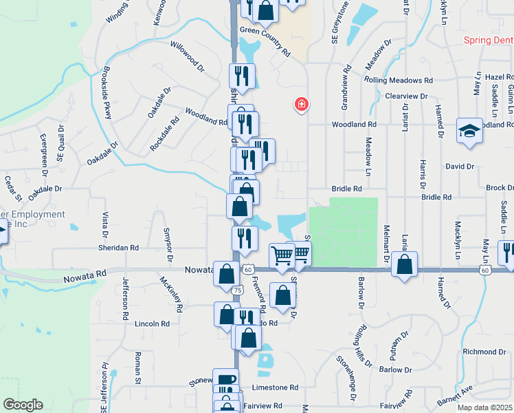 map of restaurants, bars, coffee shops, grocery stores, and more near 3805 Southeast Washington Boulevard in Bartlesville