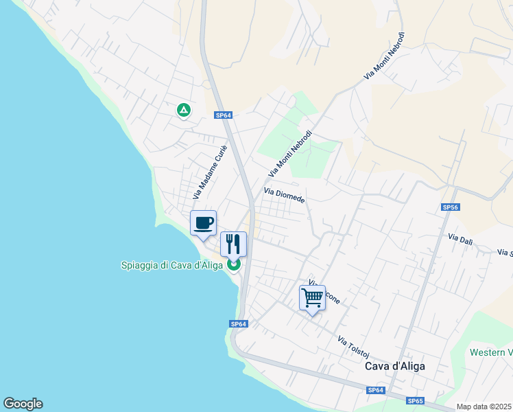 map of restaurants, bars, coffee shops, grocery stores, and more near 1372 Viale della Pace in Cava D'aliga