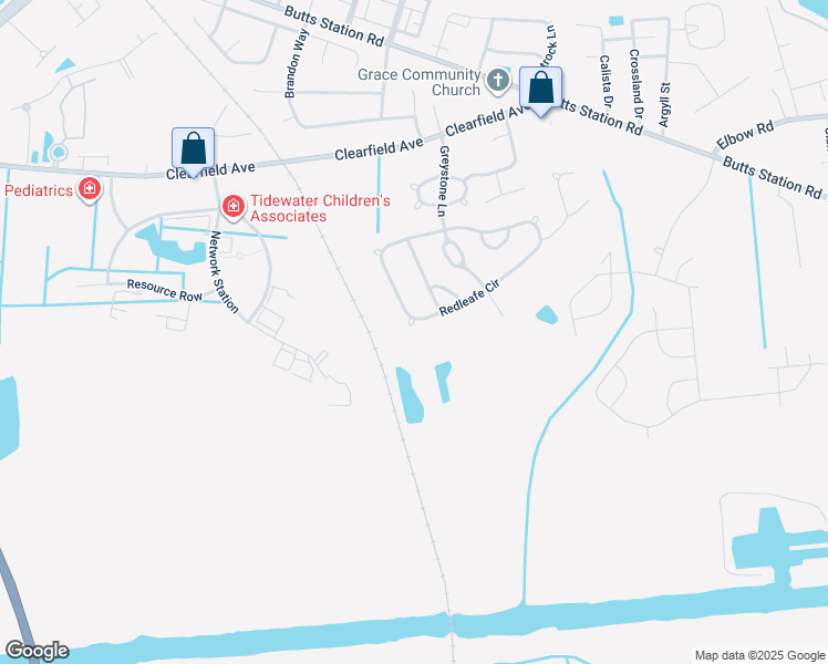 map of restaurants, bars, coffee shops, grocery stores, and more near 403 Brookhaven Court in Chesapeake