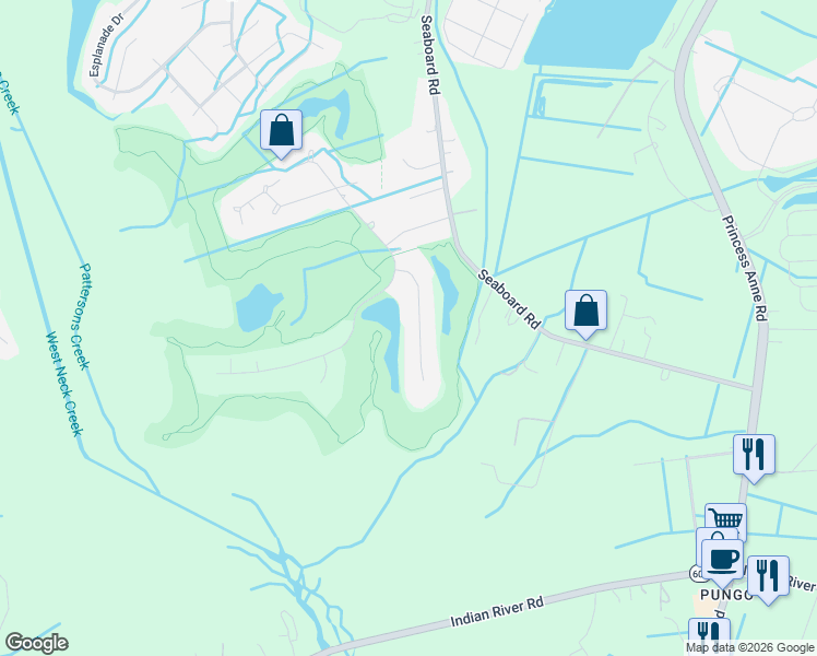 map of restaurants, bars, coffee shops, grocery stores, and more near 2913 Couples Court in Virginia Beach
