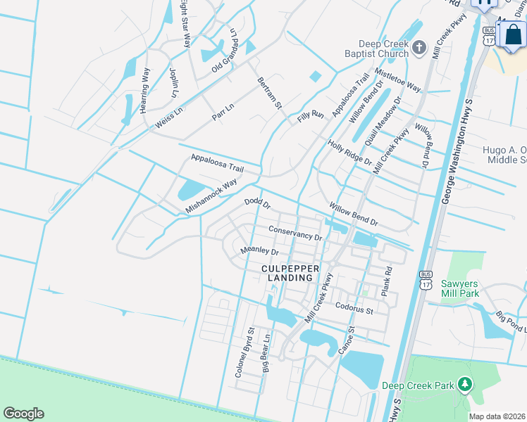 map of restaurants, bars, coffee shops, grocery stores, and more near 3304 Dodd Drive in Chesapeake