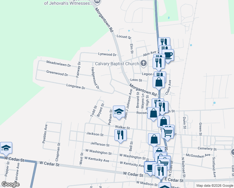 map of restaurants, bars, coffee shops, grocery stores, and more near 401-445 Sunset Circle in Franklin