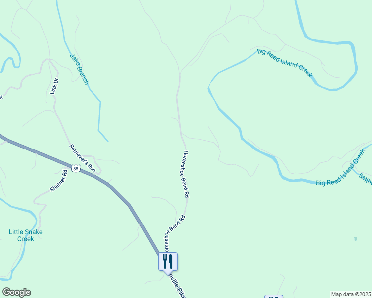 map of restaurants, bars, coffee shops, grocery stores, and more near Horseshoe Bend Road in Hillsville