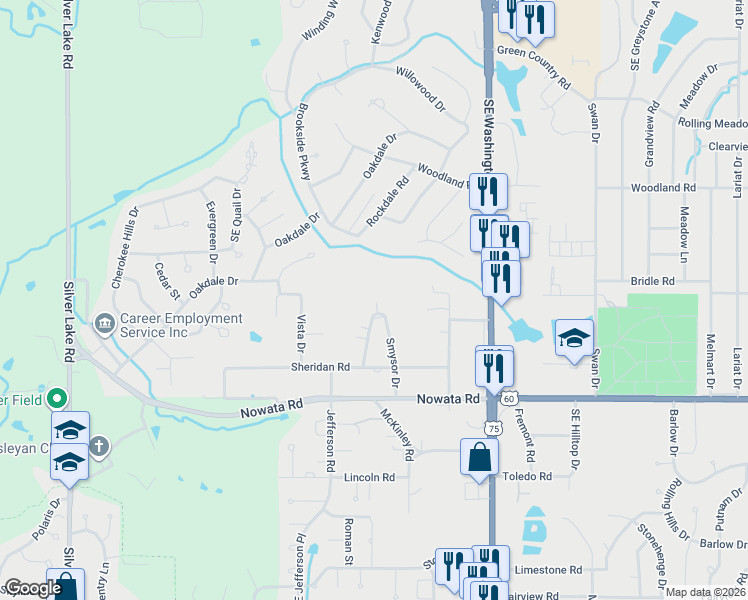 map of restaurants, bars, coffee shops, grocery stores, and more near 1524 Smysor Drive in Bartlesville