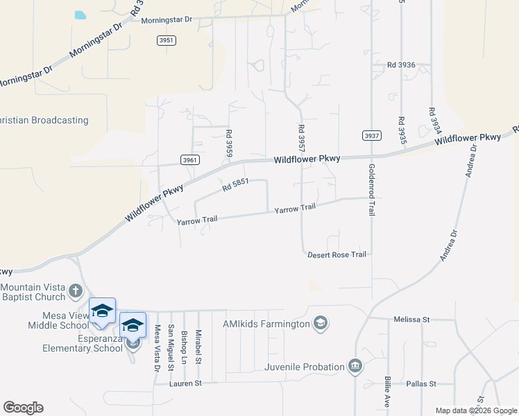 map of restaurants, bars, coffee shops, grocery stores, and more near 5161 Road 5851 in Farmington