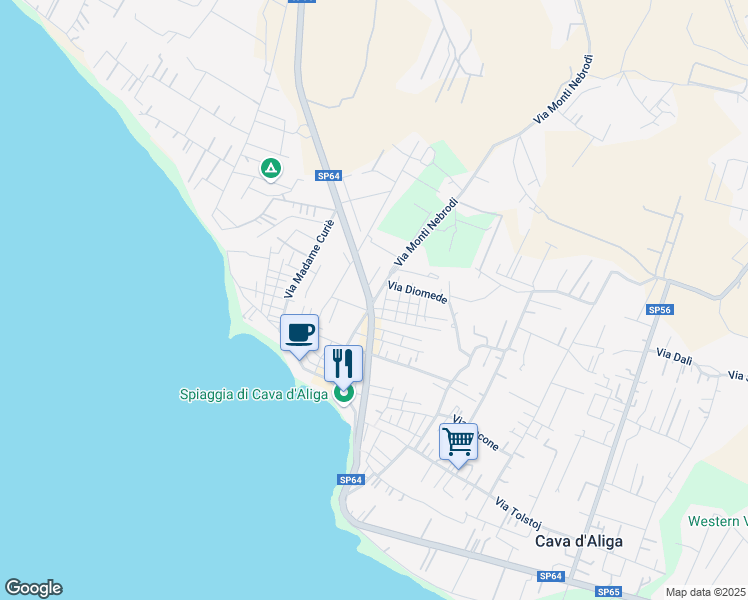 map of restaurants, bars, coffee shops, grocery stores, and more near 236 Viale della Pace in Cava D'aliga