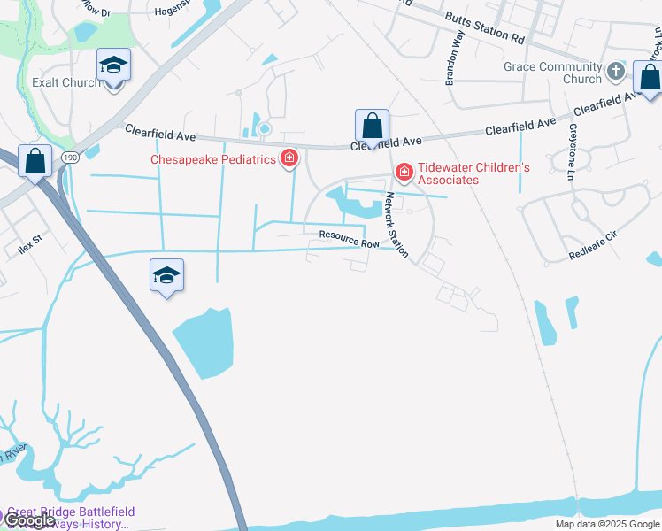 map of restaurants, bars, coffee shops, grocery stores, and more near 509 Resource Row in Chesapeake