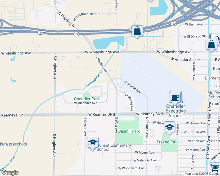map of restaurants, bars, coffee shops, grocery stores, and more near 1111 South Ila Avenue in Fresno