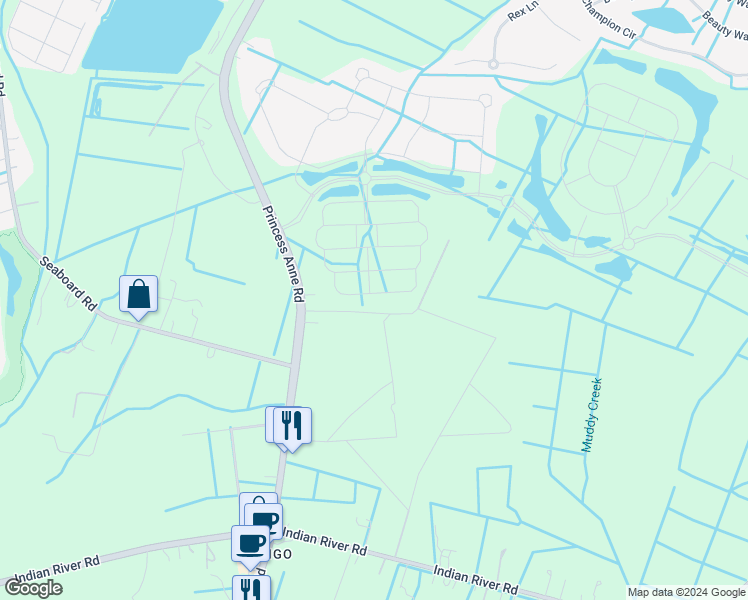 map of restaurants, bars, coffee shops, grocery stores, and more near 1953 Terramar Lane in Virginia Beach
