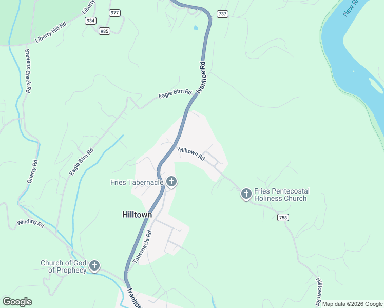 map of restaurants, bars, coffee shops, grocery stores, and more near Hillside Loop in Galax