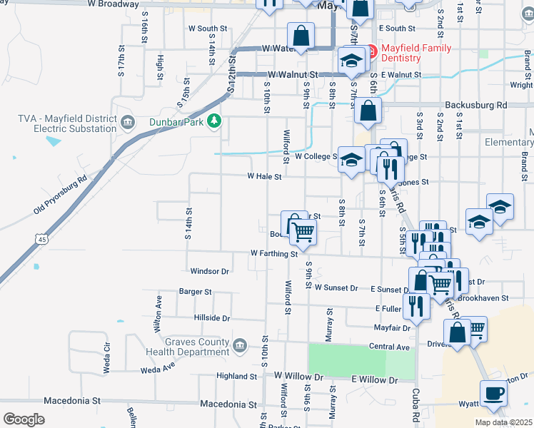 map of restaurants, bars, coffee shops, grocery stores, and more near 898 S 10th St in Mayfield