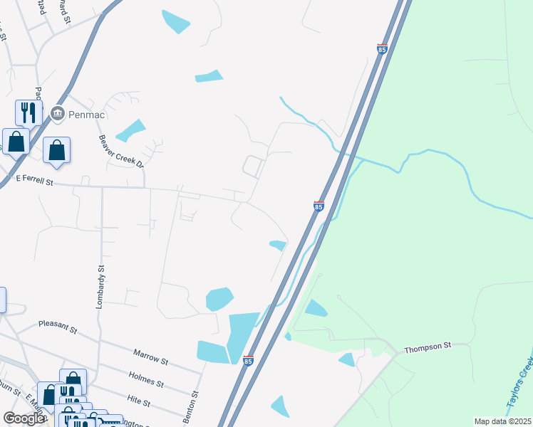 map of restaurants, bars, coffee shops, grocery stores, and more near 804 Powell Drive in South Hill