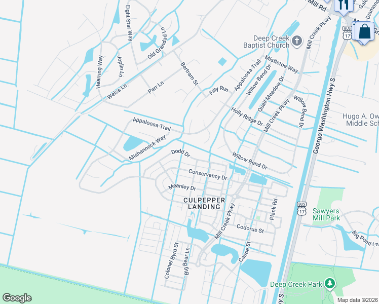 map of restaurants, bars, coffee shops, grocery stores, and more near 3304 Dodd Drive in Chesapeake