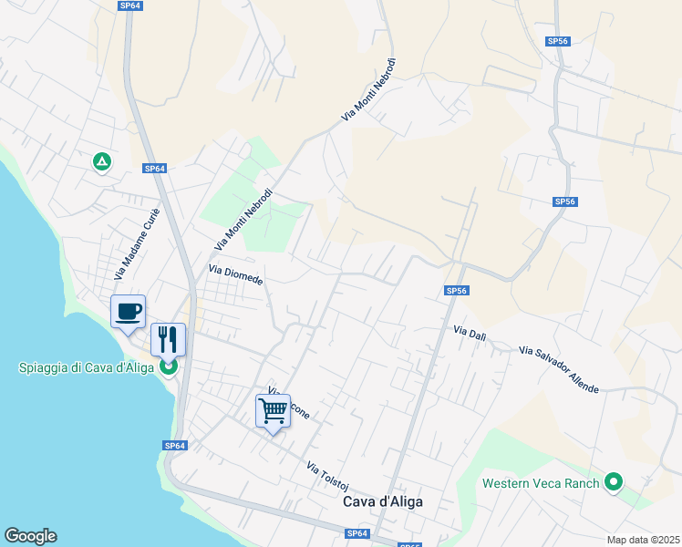 map of restaurants, bars, coffee shops, grocery stores, and more near 1041 Via Nicolò Paganini in Cava D'aliga