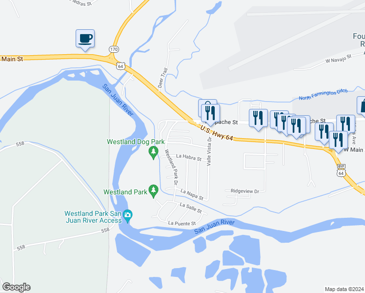 map of restaurants, bars, coffee shops, grocery stores, and more near 2807 Parque De Oeste Drive in Farmington