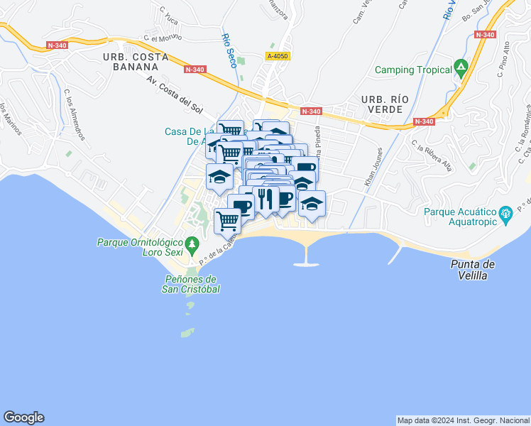 map of restaurants, bars, coffee shops, grocery stores, and more near 4 Paseo del Altillo in Almuñécar