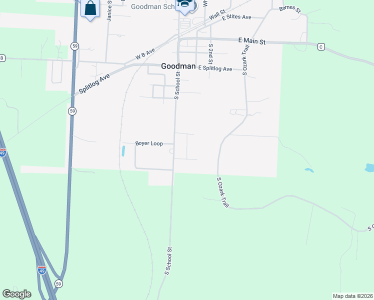 map of restaurants, bars, coffee shops, grocery stores, and more near 236 South School Street in Goodman